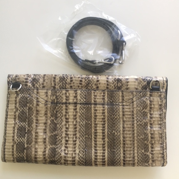 Taupe snake print embossed leather clutch. - Picture 3 of 5